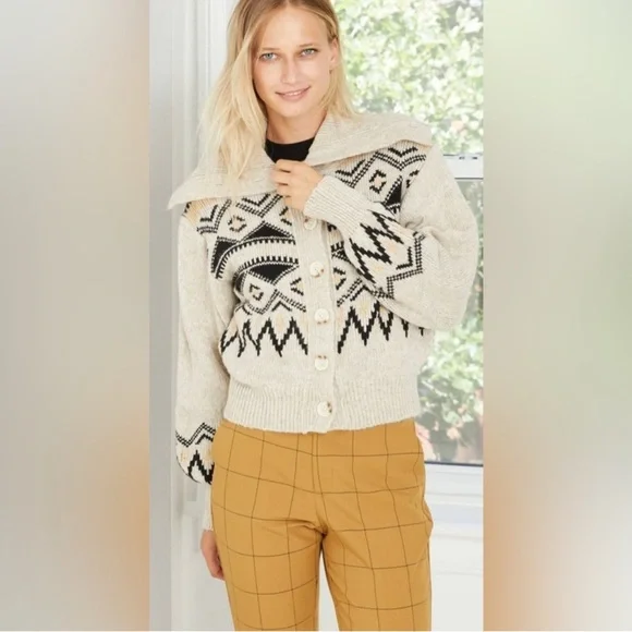 Who What Wear Fair Isle Cardigan Sweater Women’s Small Cream Geometric Knit - Picture 1 of 6